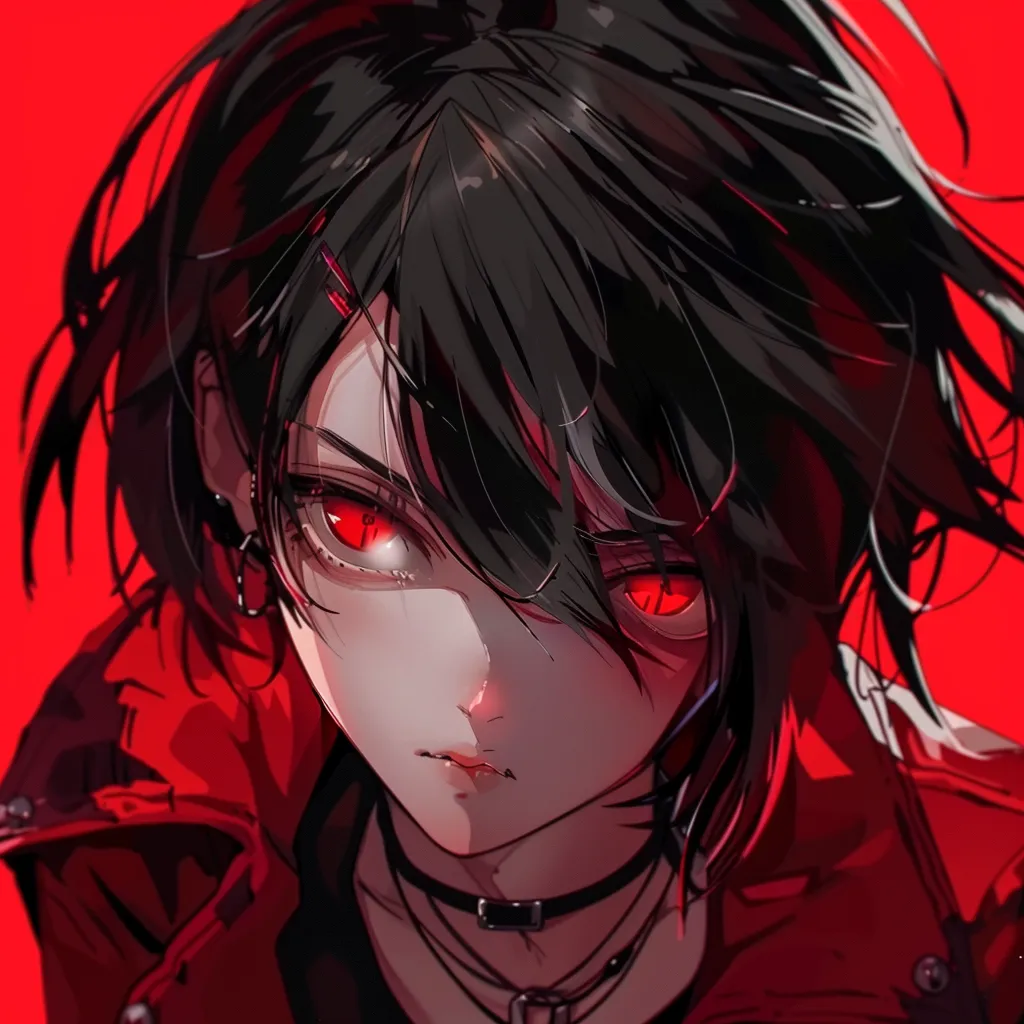 red and black anime pfp yato, uta, red, bloody, vampire