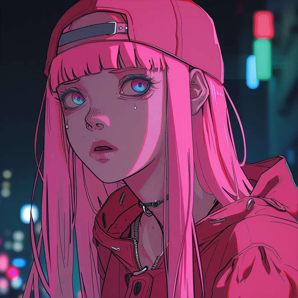 zero two anime pfp neon, nico, aesthetic, pink, luka