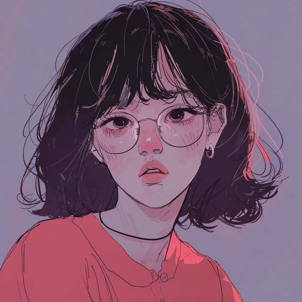 lofi anime pfp study, glasses, lofi, girl, pink