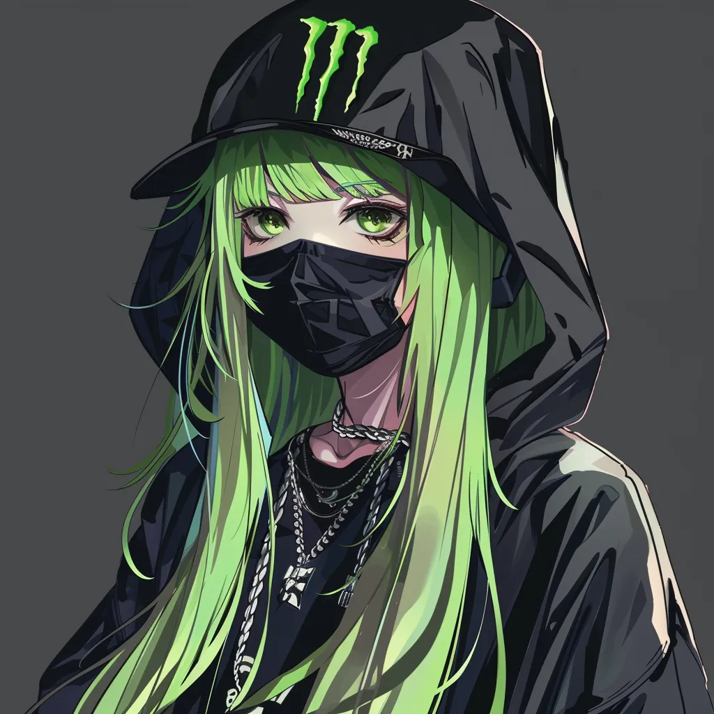 monster anime pfp uta, hoodie, uzi, green, unknown