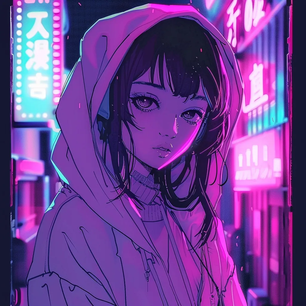 neon anime pfp neon, lofi, aesthetic, hoodie, nico