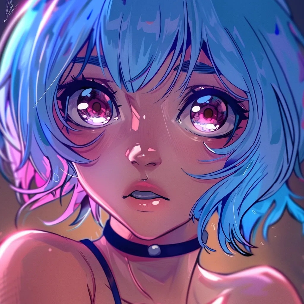 tryhard anime pfp eyes, neon, ramona, violet, hatsune